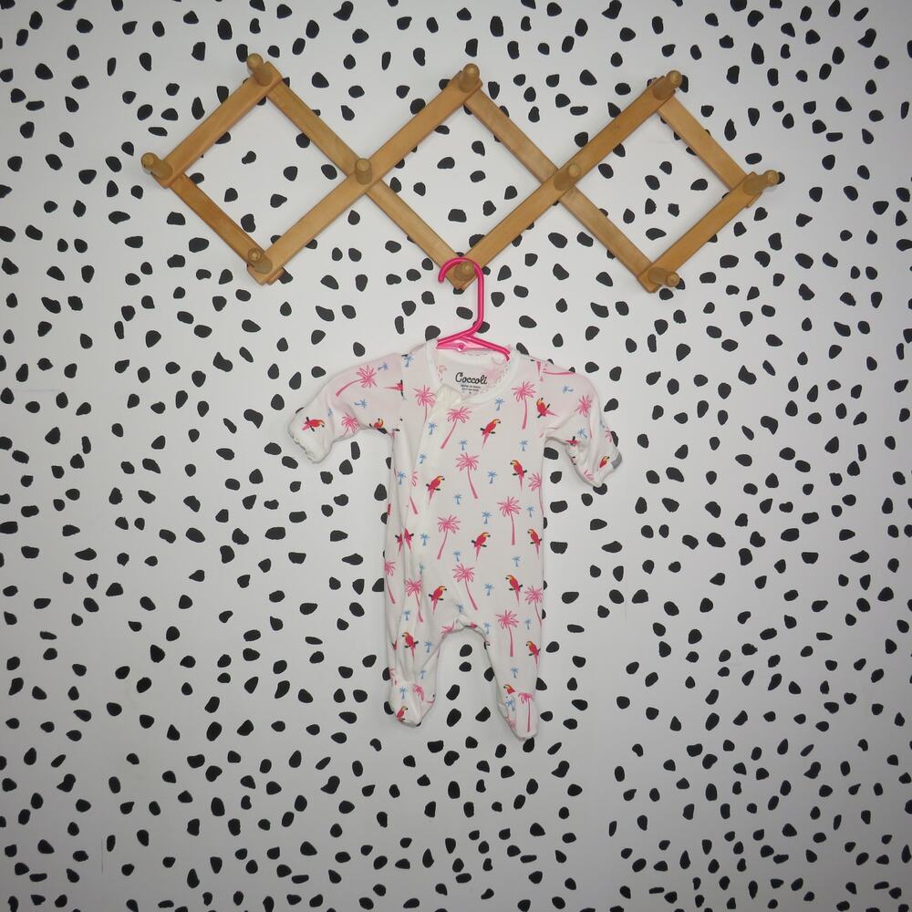Coccoli White Tropical Palm Tree Print Baby Footed Sleeper Pajamas